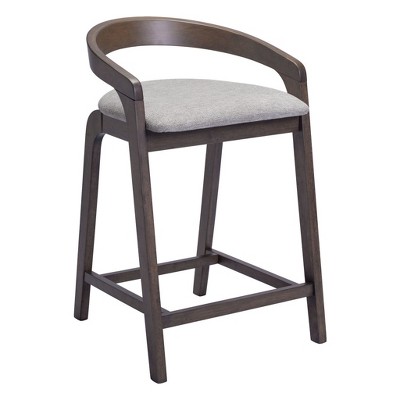 HomeRoots Set of Two 25" Gray and Espresso Fabric and Solid Wood Low Back Counter Height Bar Chairs