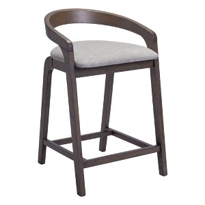 HomeRoots Set of Two 25" Gray and Espresso Fabric and Solid Wood Low Back Counter Height Bar Chairs - 1 of 4