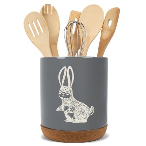 Elanze Designs Kitchen Utensil Holder With Non Slip Cork Base Large 8 Inch Ceramic Storage Crock Forest Animal Countertop Organizer Floral Bunny - 1 of 4
