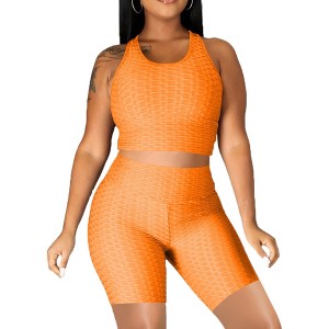 Anna-Kaci Active Women's Seamless Yoga Workout Set for Stretchy 2 Piece Outfits Raceback Crop Top High Waist Gym Shorts - 1 of 4