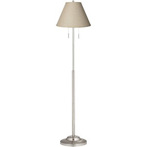 360 Lighting Abba Modern Floor Lamp Standing 66" Tall Brushed Nickel Silver Fine Burlap Fabric Empire Shade for Living Room Bedroom Office House Home - 1 of 4