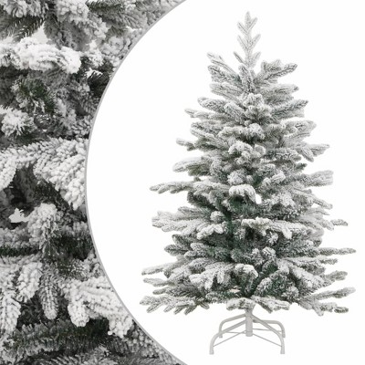 vidaXL Artificial PE Hinged Christmas Tree with Flocked Snow, Sturdy Iron Stand, Green and White