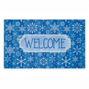Stupell Industries Welcome Blue Falling Snowflakes Printed Outdoor Door Mat, design by Tim Coffey, 18"x30" - 1 of 4