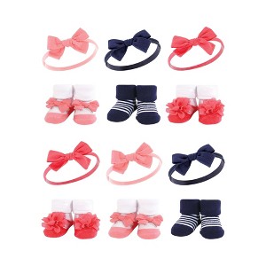 Hudson Baby Infant Girl 12Pc Headband and Socks Giftset, Navy Coral, One Size - 1 of 2