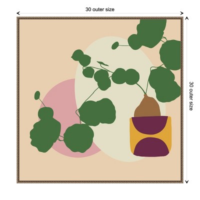 Mod Potted Plant Abstract Canvas Wall Art with Bronze Frame, 30 x 30 inches