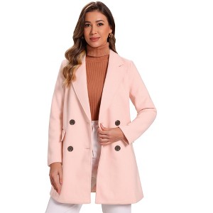 INSPIRE CHIC Women's Notch Lapel Double Breasted Belted Mid Long Outwear Winter Coat - 1 of 4