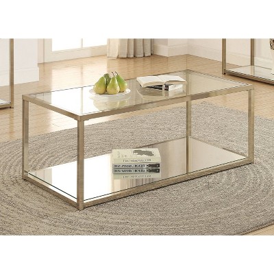Rectangular Gold Metal and Glass Coffee Table