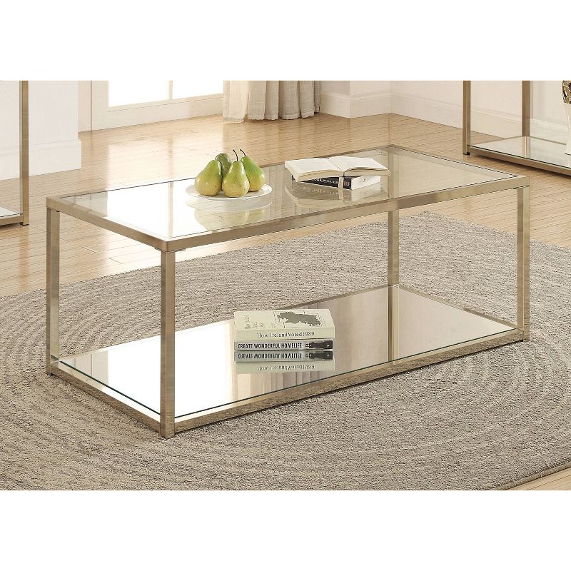 Cora Coffee Table with Glass Top and Mirror Shelf Brass - Coaster, 3 of 6