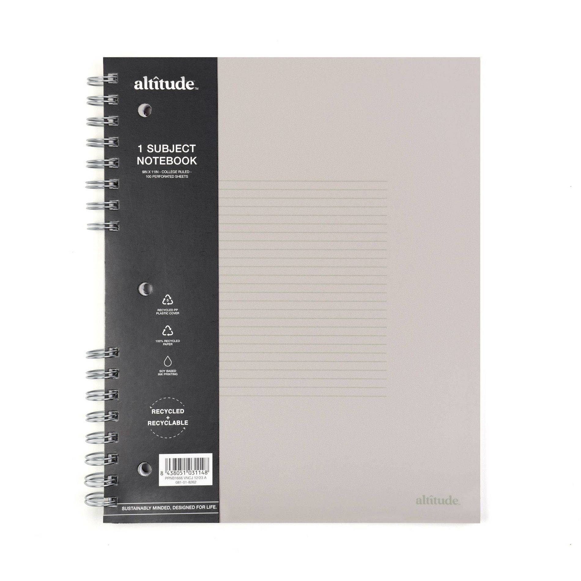 Altitude Supplies 100pg 1 Subject College Ruled Notebook - 9" x 11", Split Wire Binding, Warm Gray