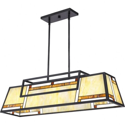 Matte Black and Tiffany Glass 4-Light Island Chandelier