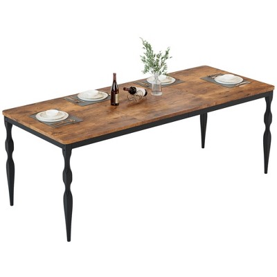 Homhougo Dining Room Table 6, 78.8'' Mid Century Kitchen Table Furniture with Metal Frame Heavy Duty Legs Black
