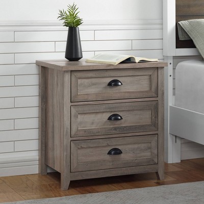 Gray Wash 25" 3 Drawer Farmhouse Nightstand