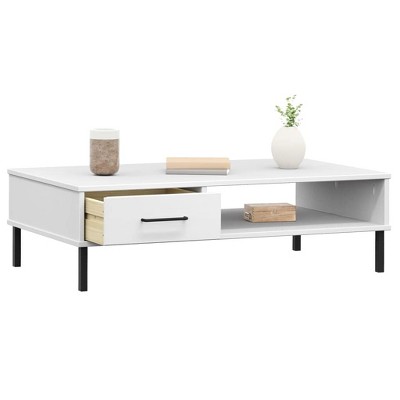 White Pine Wood Coffee Table with Metal Legs and Storage