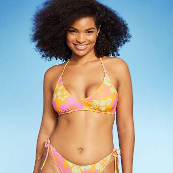 Women's Crochet Triangle Bikini Top - Wild Fable™ Orange Multi Striped Xs :  Target