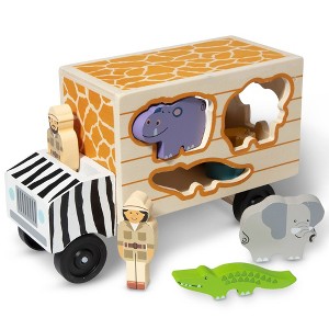 Melissa & Doug Animal Rescue Shape-Sorting Truck - Wooden Toy With 7 Animals and 2 Play Figures - 1 of 4