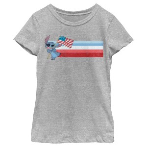 Girl's Lilo & Stitch Flying the American Flag T-Shirt - 1 of 4