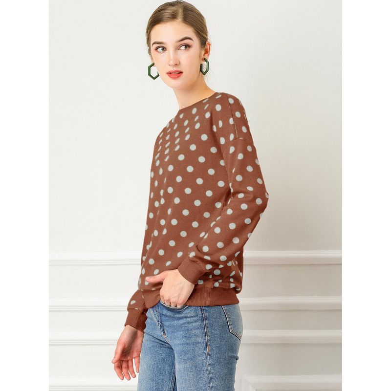 Allegra K Women's Fall Winter Long Sleeve Polka Dots Knitted Pullover Tops, 5 of 7
