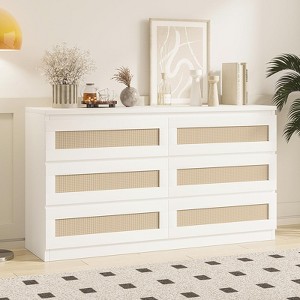 8-Drawer Rattan Dresser for Bedroom, Double Wood Chest of Drawers for Closet, Nightstand, TV Stand, Living Room, Entryway, or Hallway - 1 of 4