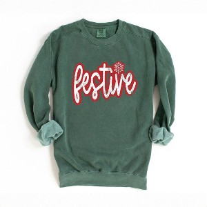 Simply Sage Market Women's  Garment Dyed Graphic Sweatshirt Festive Snowflake - 1 of 4