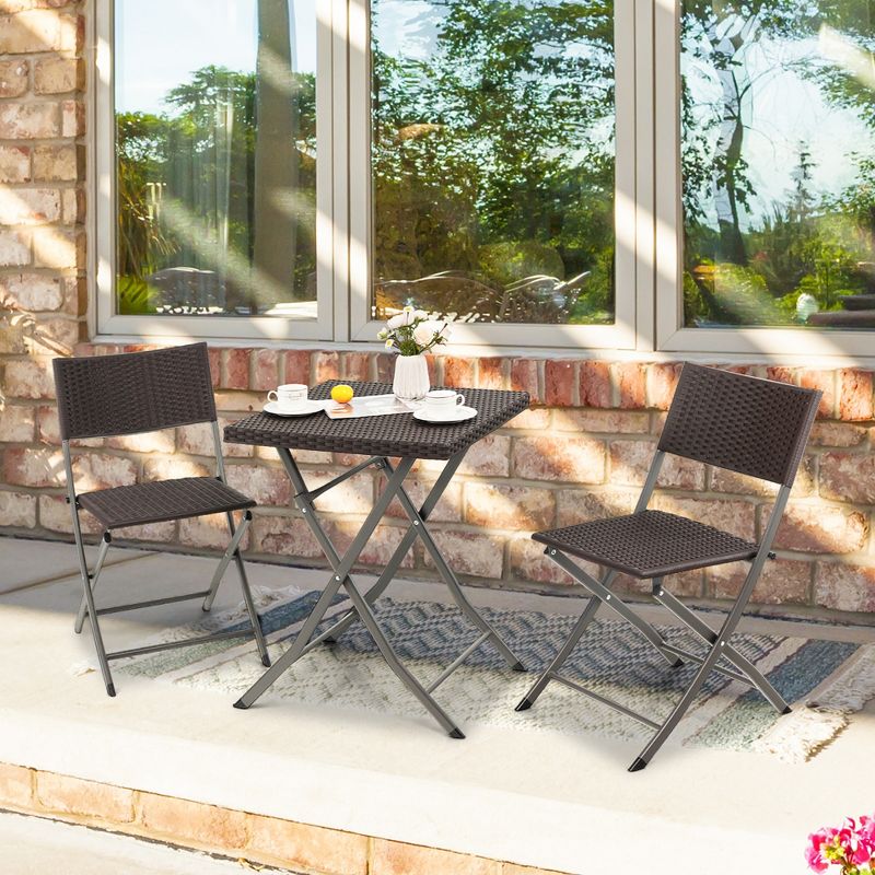 Tangkula 3PCS Patio Bistro Set Folding Wicker Chairs & Table Outdoor Patio Furniture Set, 3 of 13