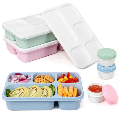 LunaLulinlk 3 Pack Snack Box Containers - 1300ml Snack Box Containers, 5 Compartment Lunch Box with 3 Sauce Containers