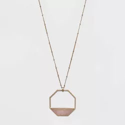 Semi-Precious Rose Quartz Inlay Octagonal Pendant Necklace - Universal Thread™ Light Pink