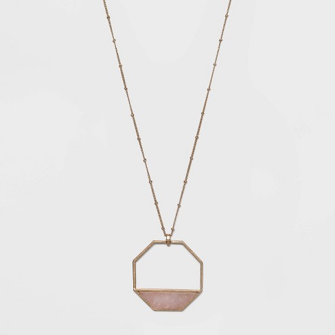 Semi-Precious Rose Quartz Inlay Octagonal Pendant Necklace - Universal Thread™ Light Pink - image 1 of 2