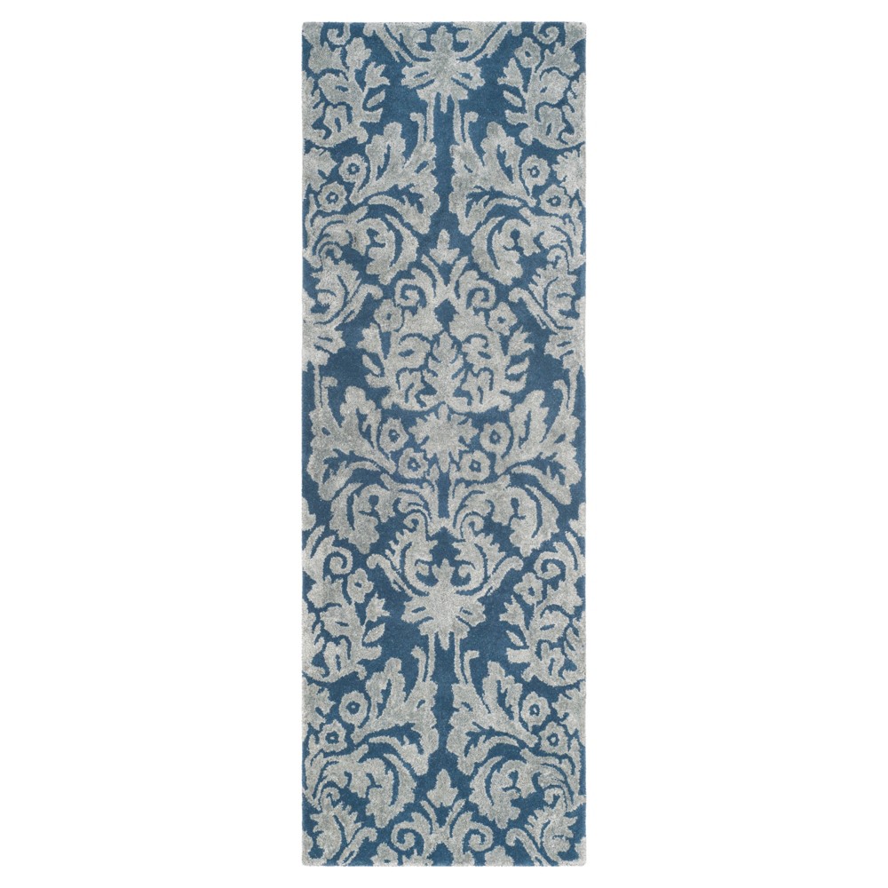 2'3inx7' Runner Navy/Gray Leaf Tufted - Safavieh