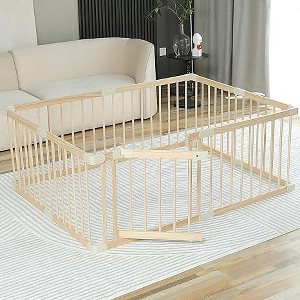 Playpen Play Fence Gate Play Pen Wood Large - 1 of 3