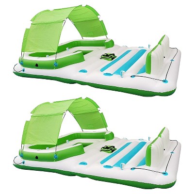 Comfy Floats 91464VM 13 Foot Misting Party Platform Inflatable Summer Float for Pool, Lake, or River, Fits 6 People, White, Aqua, and Blue (2 Pack)