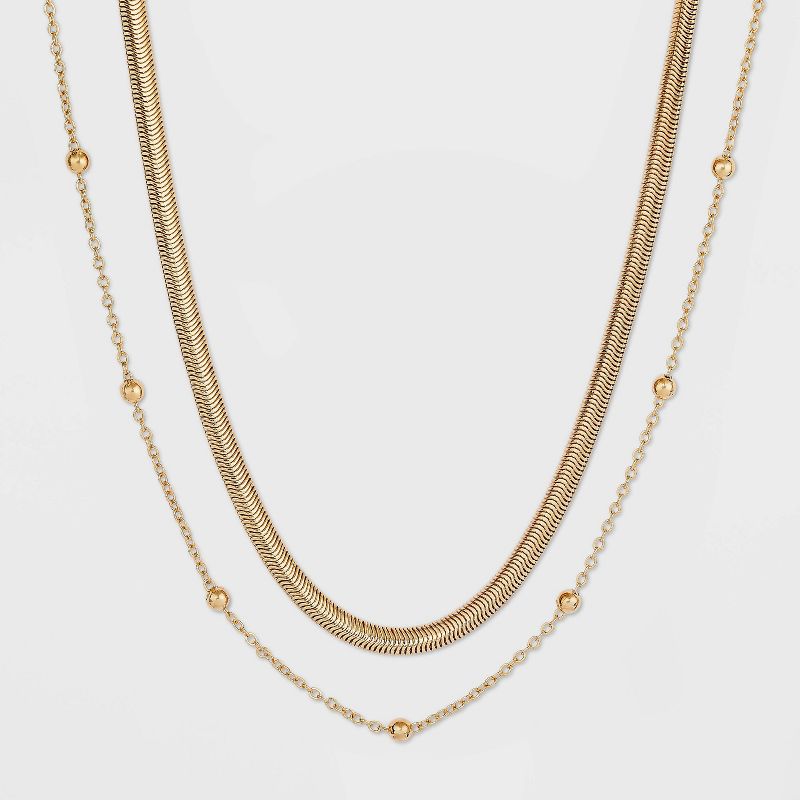 Herringbone and Ball Chain Necklace 2pc - A New Day&#8482; Metallic Gold, 1 of 3