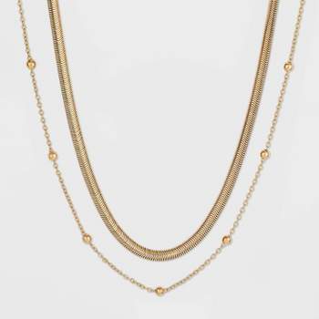 Herringbone and Ball Chain Necklace 2pc - A New Day™ Metallic Gold