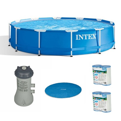 Intex 28210eh 12' X 30" Ground Swimming Pool With 28012e Solar Cover, 28637eg Filter And 29002e Filter Cartridges, Blue : Target