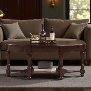 Mshliw Vintage Oval Coffee Table with Drawer and Storage Shelf, Dining Table, Sofa Table, 45" Accent Table for Living Room - 1 of 4