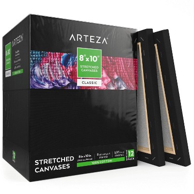 Arteza Stretched Canvas, Black, 8"x10", Blank Canvas Boards for Painting - 12 Pack (ARTZ-9274)