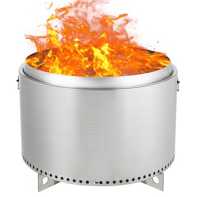27 Inch Smokeless Fire Pit with Air Switch, Wood Burning Portable Stainless Steel Outdoor Firepit with Fixed Stand & Stove Hook