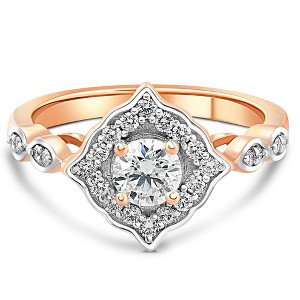 Pompeii3 3/4Ct Round Moissanite & Lab Created Diamond Engagement in Ring Rose or White Gold - 1 of 2