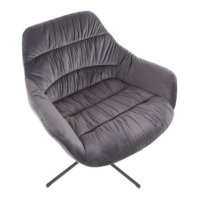 Contemporary Grey Velvet Swivel Accent Chair with Metal Base