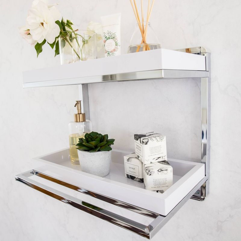 2 Tier Wall Mount Shelving Unit with Towel Rack and Trays Chrome/White - Danya B., 5 of 7