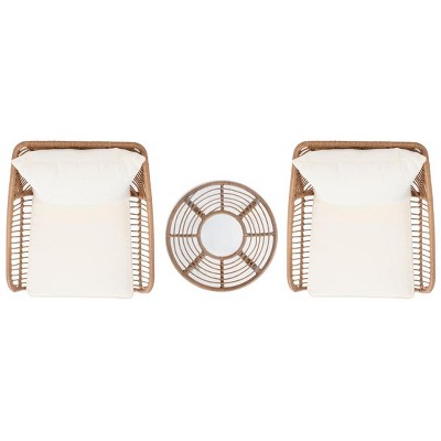 Natural Rattan and Beige Cushion 3-Piece Patio Lounge Set