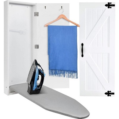 Ivation Ironing Board, Wall Mounted Ironing Board Cabinet W/Farmhouse Door & Release Lever, White