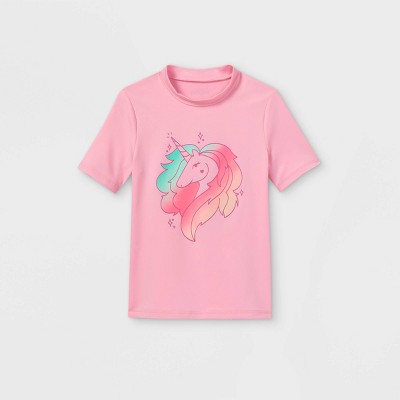 Girls' Unicorn Print Short Sleeve Rash Guard Swim Shirt - Cat & Jack™ Pink