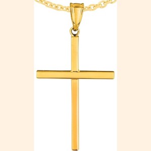 14k Yellow Gold 1.1" Classic Square Edged Cross Charm Pendant with optional Adjustable Chain Necklace - 1 of 4