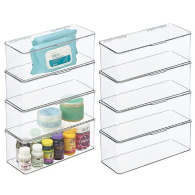 Mdesign Plastic Bathroom Vanity Storage Organizer Box, Hinged Lid, 4 Pack,  Clear : Target