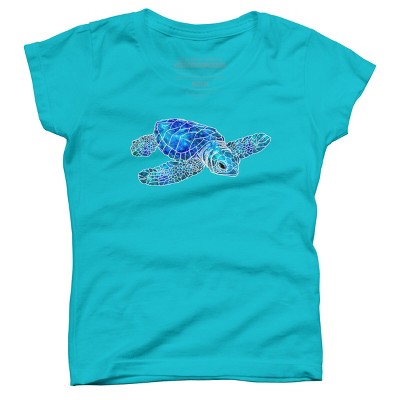 Girl's Design By Humans Blue And Green Watercolor Sea Turtle By Maryedenoa T-Shirt