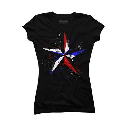 Junior's Design By Humans American Flag Nautical Star - Grunge By Mel00 T-Shirt