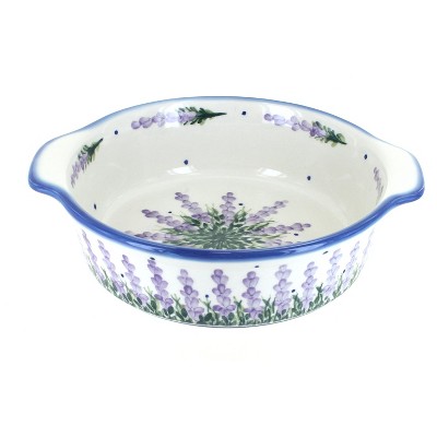 Blue Rose Polish Pottery Lavender Fields Round Baker