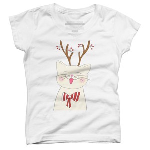 Girl's Design By Humans Christmas cat By Rasheb T-Shirt - 1 of 3