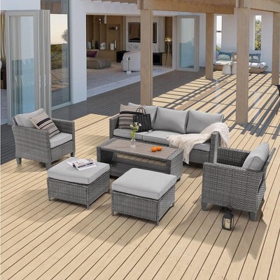 Sonkuki Outdoor Wicker Rattan Furniture Set Patio Conversation Sofa Set