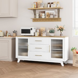 CuisinSmart 56'' Buffet Cabinet Sideboard with Fluted Glass Doors+Gold Handles, Coffee Bar Cabinet with Adjustable Shelves, for Dining&Living Room - 1 of 4